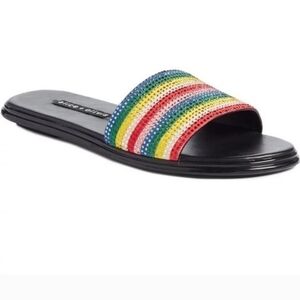 Alice Olivia rainbow Tami crystal rhinestone slides, Size 8